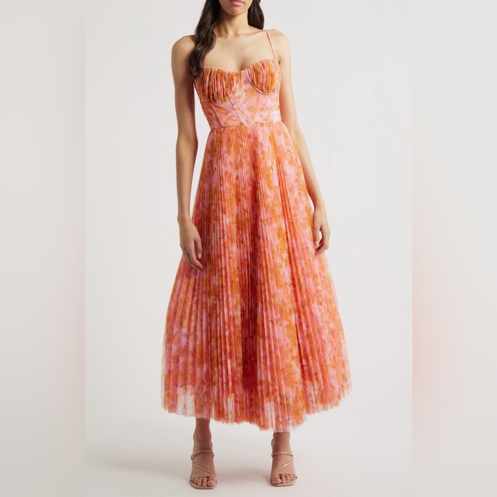NWT Hutch Amara Corset Pleated Cocktail Midi Dress